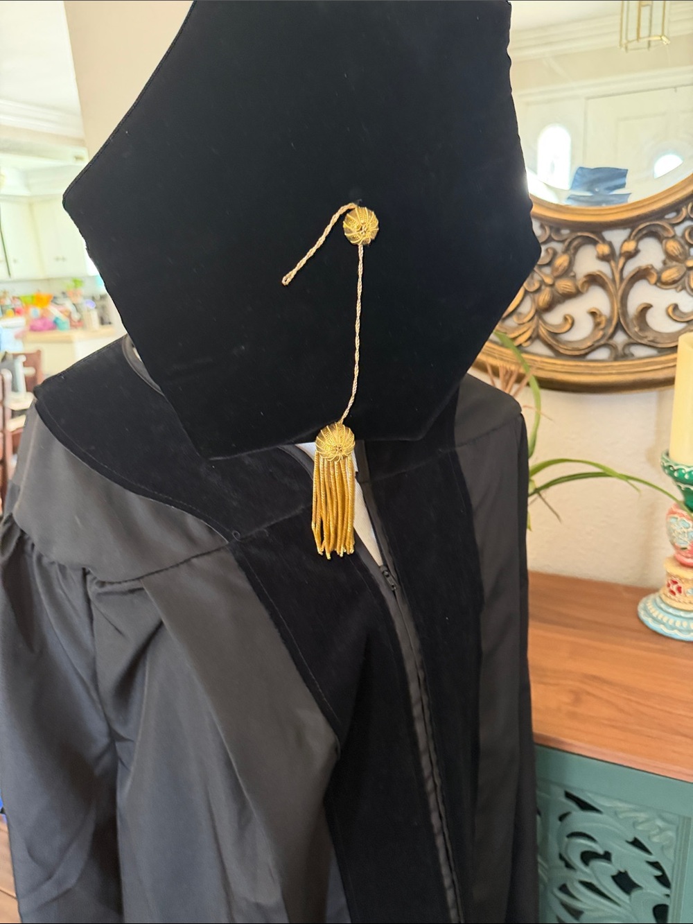 Classic Black Doctoral Academic Graduation Gown and Velvet Doctoral Tam